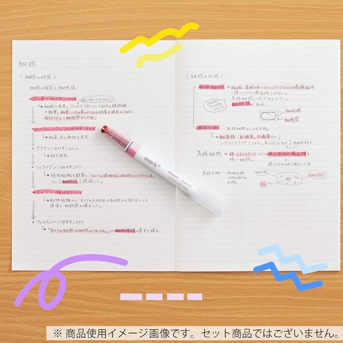 KOKUYO Pastel Highlighters, 2 Tone Chisel Tip Bible Markers in Assorted Colors, No Bleed Quick-Dry Art Marker for Journal, Planner, Notes. Japan Import (PM-MT100-5S)