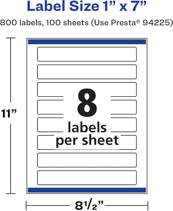 Avery Glossy White Rectangle Labels, Sure Feed Technology, 1" x 7", 800 Glossy White Labels, Print-to-The-Edge, Permanent Adhesive, Laser/Inkjet Printable