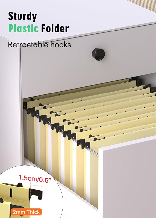Extra Capacity Plastic Hanging File Folder, 12 Pack Reinforced Hang Folders Letter Size, Heavy Duty 1 Inch Expansion Filing Cabinet Folders, for Bulk Files, Medical Charts, Cream Yellow