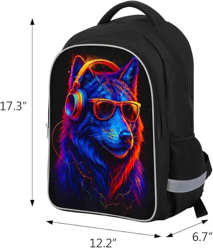 School Backpack for Boys 17" Boys Backpack for Kids Children Teens Elementary Middle School - Students Bookbag Ages 6-18 Travel Back Pack Wolf