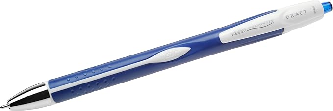 BIC Glide Exact Blue Retractable Ballpoint Pens, Fine Point (0.7mm), 12-Count Pack, Ultra Smooth Writing Blue Pens