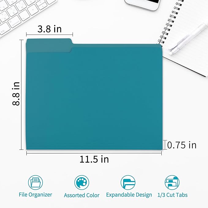 36 Packs Colored File Folders,Royal Blue File Folders Letter Size,1/3 Cut Tabs File Folder,Two-Tone File Folder,Manila File Folders for Office,School and Home,Organization