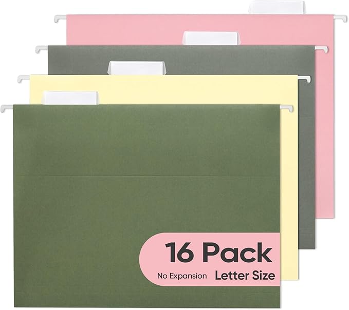BALEINE 16PK Hanging File Folders, Letter Size Hanging Folders with 1/5-Cut Tabs for Filing Cabinets, File Boxes (16PK, Letter Size)