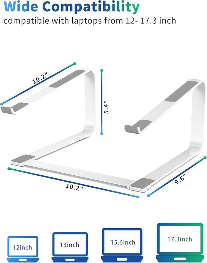 SOUNDANCE Laptop Stand for Desk, Metal Computer Riser, Heavy Stable PC Holder, Ergonomic Laptops Elevator for 12 to 17.3 Inches Notebook Computer, White