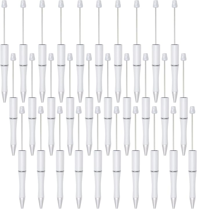 jiebor 30Pcs White Beadable Pens Plastic Bead Ballpoint DIY Cute Cool Pens Black Ink for Women Men Bridal Graduation Gift Office Supplies