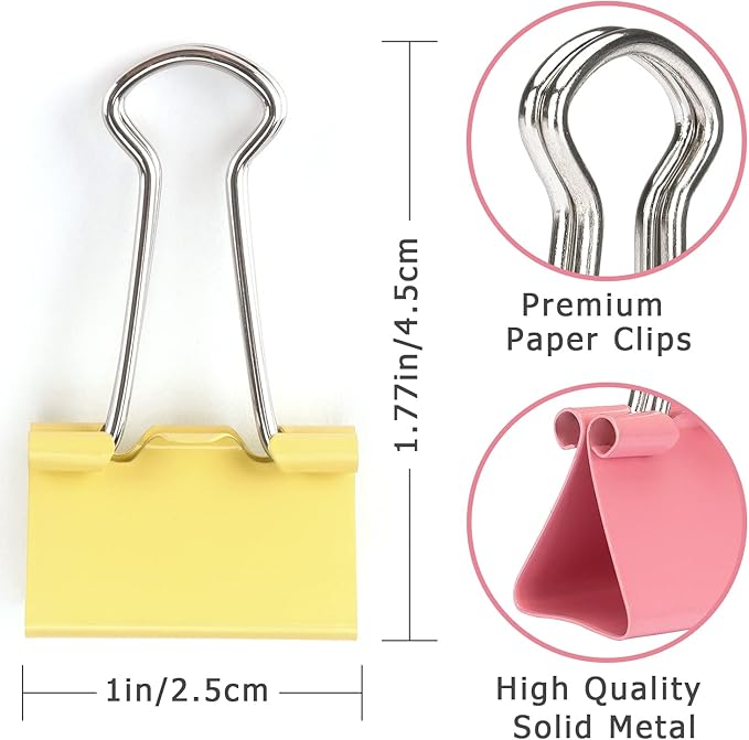 ZZTX Binder Clips Small Size Paper Clamps Clips Assorted Color, 1.0 Inches, 48 Pieces