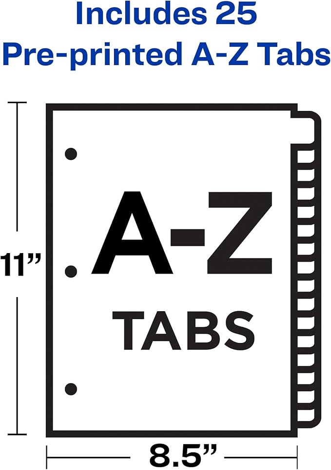 Avery A-Z Dividers for 3 Ring Binders, 25-Tab Set, Pre-Printed Black Leather Tabs, 1 Binder Divider Set (11350) (Pack of 3)
