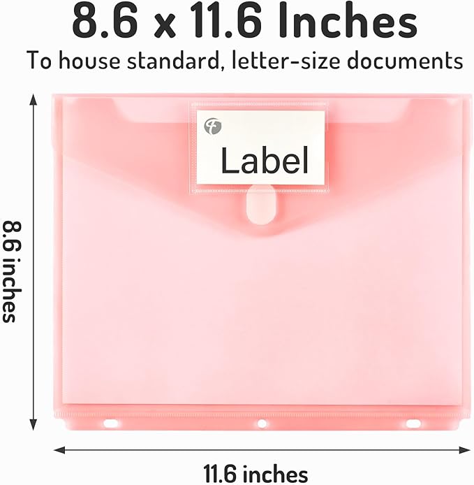 Forvencer Binder Pocket, 5 Pack Super Heavyweight Plastic Folders with Tight Closure, Binder Folders Side Loading, 3 Ring Binder Pocket, Binder Dividers with Pockets, Letter Size, Pastels Series