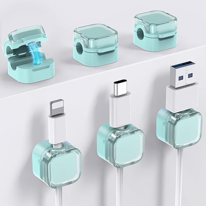 AhaStyle Magnetic Cable Organizer [1s Lock] 6 Pack Cord Cable Holders Clips Strong Adhesive Cable Cord Keeper [Smooth Adjustable] Hide Wire Cord Organizer for Nightstand Kitchen Car Office (Blue)