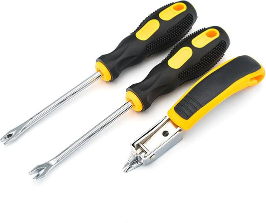 Staple Remover for Upholstery and Construction Heavy Duty Tack Puller, Industrial Upholstery Tool for Home Improvement, Furniture, Floor, Carpet, Carton (3 in 1 Kit)