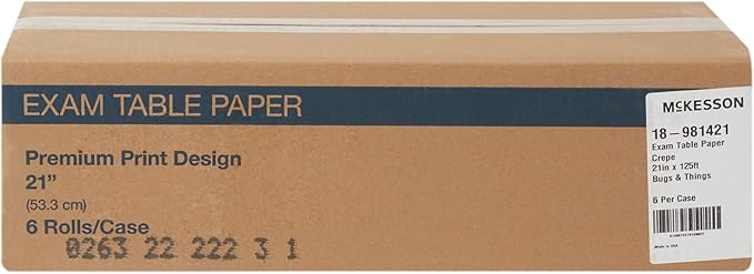 McKesson Exam Table Paper, Barrier Protection, Crepe Pediatric Table Paper, White with Bugs and Things, 21 in x 125 ft, 6 Count