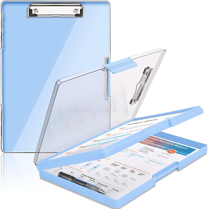 SFLHHDM Clipboard with Storage,Heavy Duty Clip Boards 8.5x11 with 2 Storage Case,Clear Visible Panel Storage Clipboards,Side Opening Nursing Clipboard Folder for Office Supplies-Aqua Blue