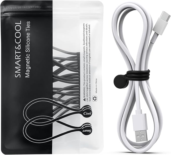 SMART&COOL Reusable Silicone Magnetic Cable Ties for Bundling and Organizing, Holding Stuff, Book Markers, Fridge Magnets, Assorted Color, 7.16'' (10-Pack, Black)