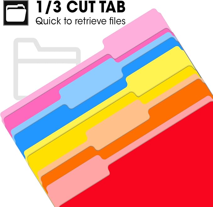 32 Pack Colored File Folders 8.5 x 11 Inch, 1/3 Cut Tab File Folders Letter Size, Assorted 8 Colors Filing Folder for Office School Business