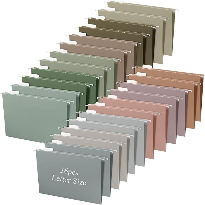 Yaomiao 36 Pcs 11.6 x 9 Inches Decorative Hanging File Folders with Tabs Letter Size File Organizer Multicolor Hanging Folders for Home Classroom Office School Supplies, 12 Color (Morandi Color)