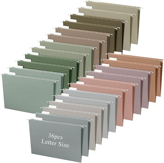 Yaomiao 36 Pcs 11.6 x 9 Inches Decorative Hanging File Folders with Tabs Letter Size File Organizer Multicolor Hanging Folders for Home Classroom Office School Supplies, 12 Color (Morandi Color)