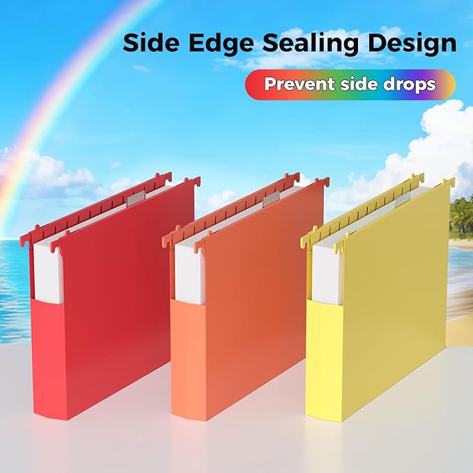 10pcs Hanging File Folders Letter Size, Plastic Hanging Folders, 2" Expandable File Folders Hanging with Tabs, File Organizer for Home Office School Document Organization, Assorted Colors