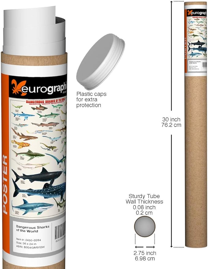 EuroGraphics Dangerous Sharks Poster, 36 x 24 in Beige