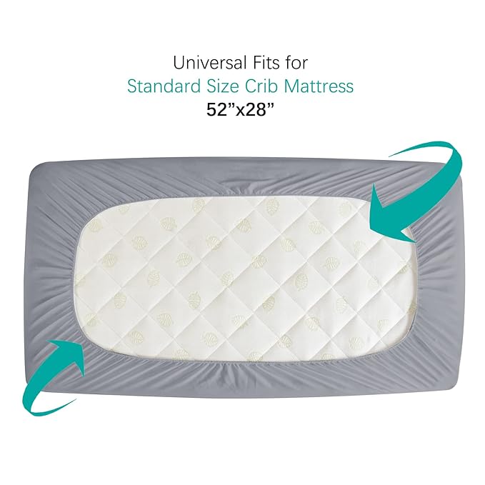 Biloban Crib Mattress Protector 2 Pack, Waterproof, Quilted, Grey & White, Absorbent, Ultra Soft, Noiseless, Durable