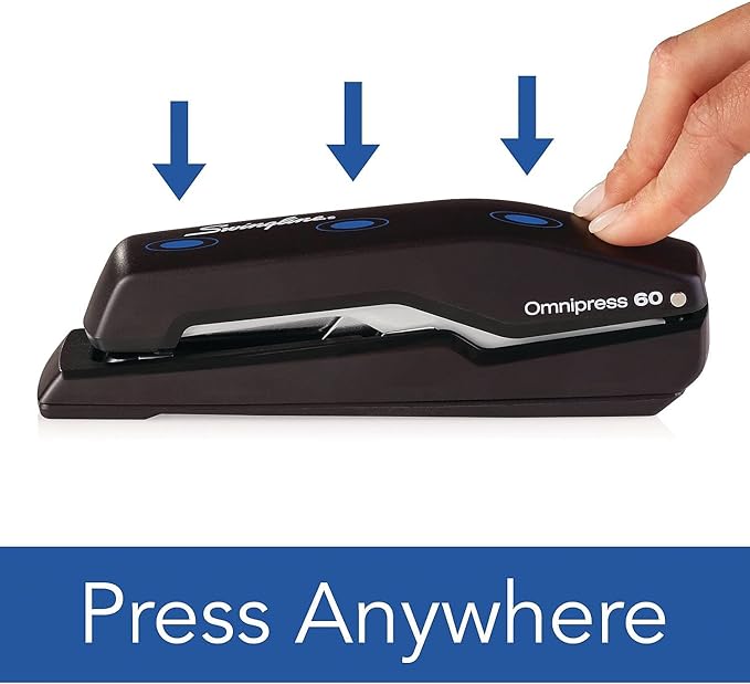Swingline Stapler, Omnipress 60 Stapler, Press Anywhere for Easier Use, 60 Sheet Capacity, Black/Gray (5000590A)