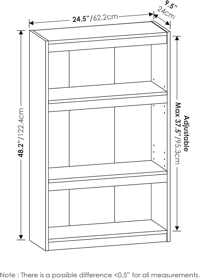 Furinno Jaya Enhanced Home Bookcase 3-Tier Adjustable Bookshelf, Blackwood