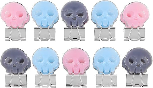 Skull Shape Medium Paper Clips, Binder Clips, Easy Grip, Assorted Color, School Office Supplies, 10 Pcs/Set