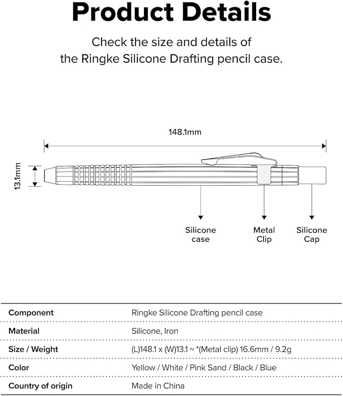 Ringke Silicone Drafting Pencil Case Compatible with Apple Pencil USB-C Case, Perfect Grip Silicone Protective Cover Sleeve Accessories - Blue
