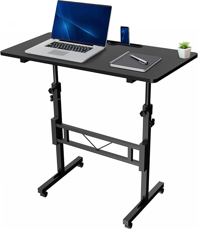 VIVO Mobile 32 x 16 inch Computer Workstation, Standing Portable Desk with Wheels for Laptop Work, Home Office, Black, CART-V02A