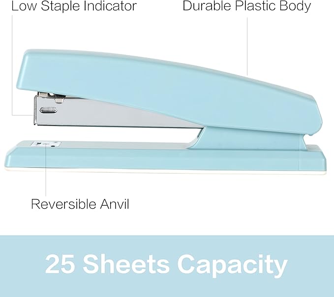 Deli Stapler, Desktop Staplers, 25 Sheet Capacity, Includes 1000 Staples and Staple Remover, Blue
