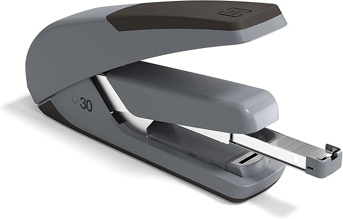 Staples TRU RED One-Touch DX-4 Desk Stapler, Non-Slip, Low-Staple Side Indicator, Rubber Finished Grip, 30-Sheet Capacity, Black/Gray