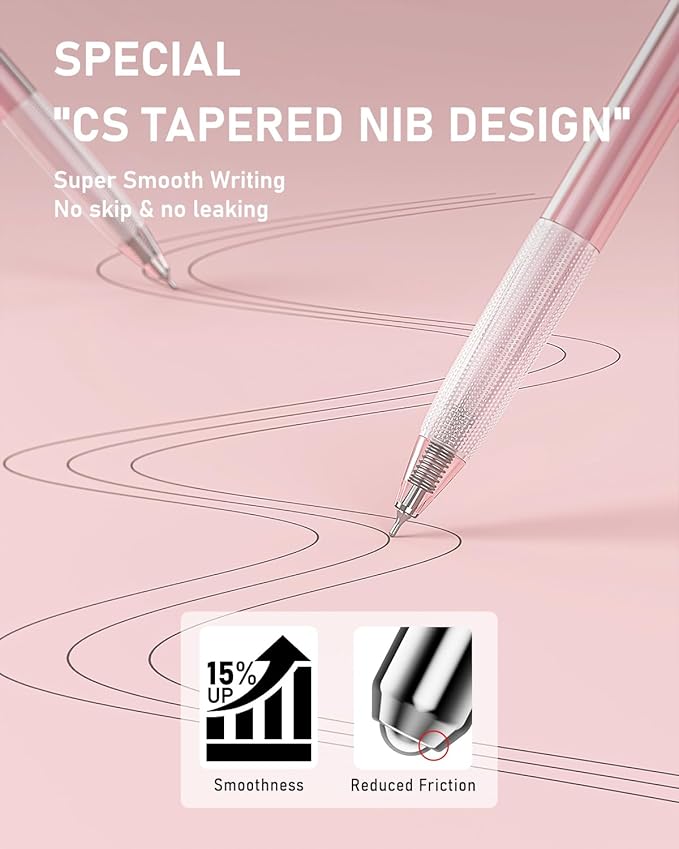 Four Candies Writing Ink Pens with Black & Pink Ink and 2Pack Highlighter, Cute Retractable 0.5mm Smooth Writing Pens,Pink Pens for School, Office Girly Stationery Aesthetic Desk Accessories Set of 14