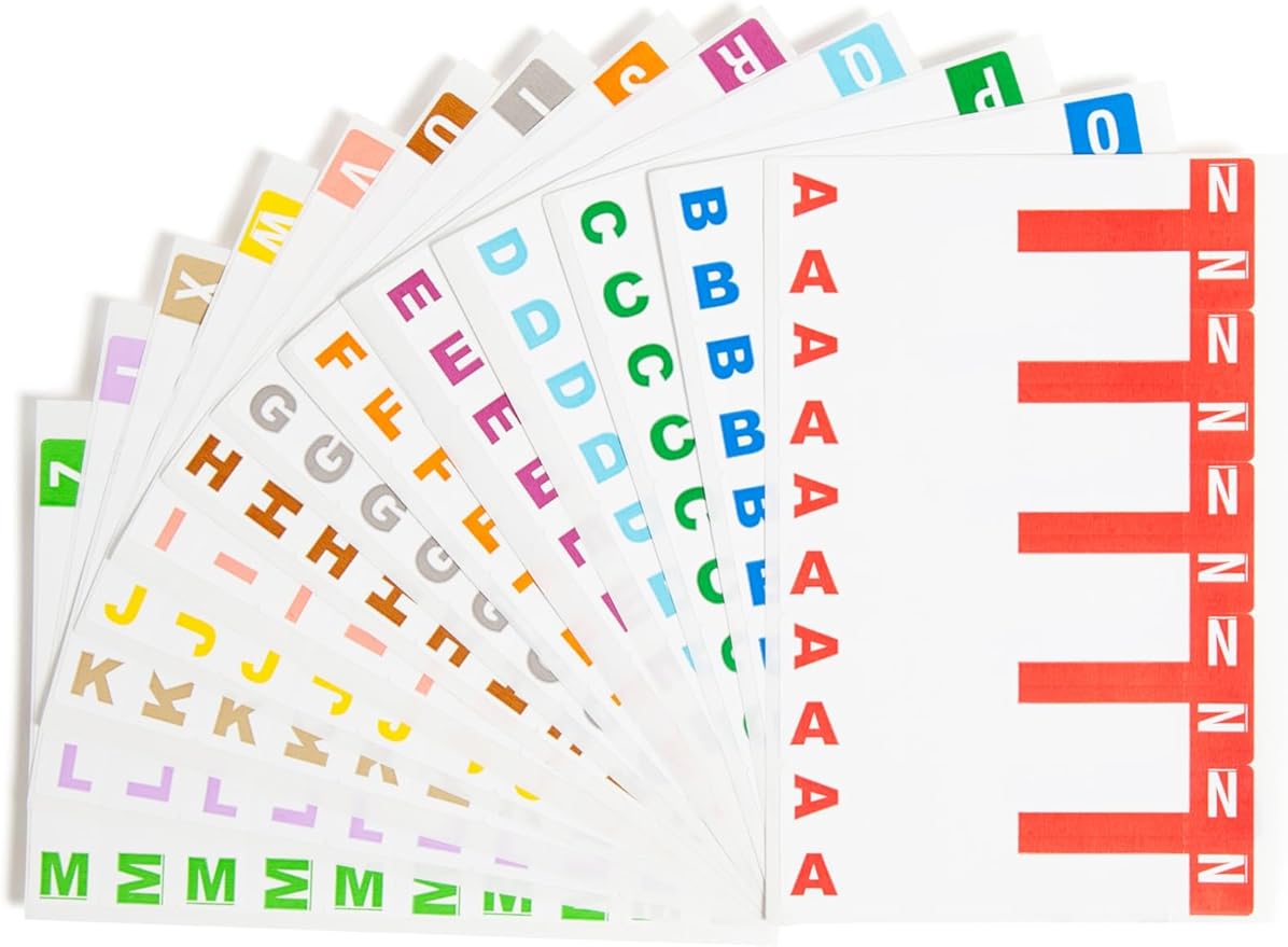 Smead AlphaZ NCC Color-Coded Name Label, A-Z, Label Sheet, Assorted Colors (67150)