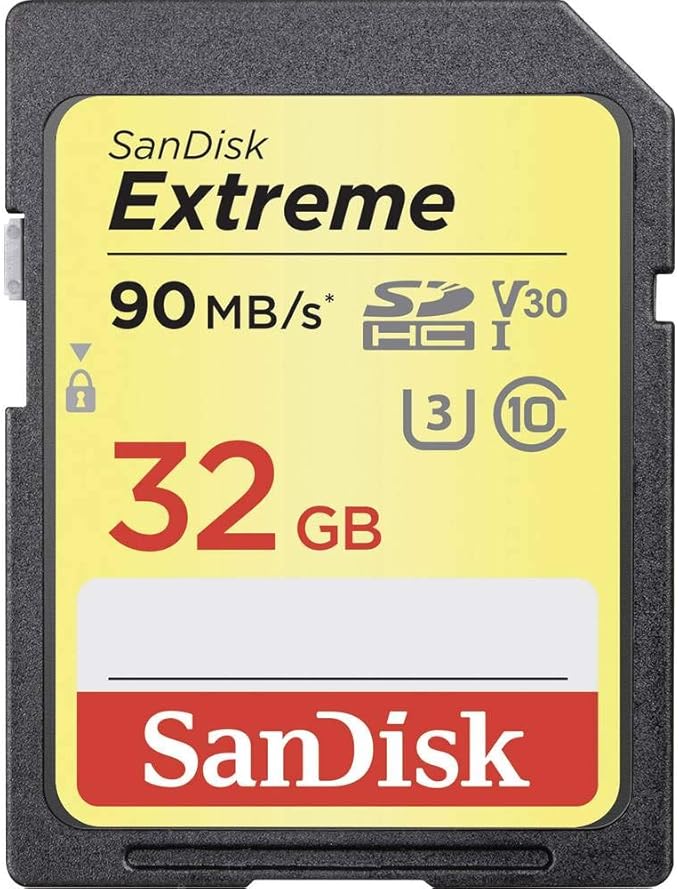 SanDisk 32GB Extreme SDHC UHS-I Memory Card - 90MB/s, C10, U3, V30, 4K UHD, SD Card - SDSDXVE-032G-GNCIN