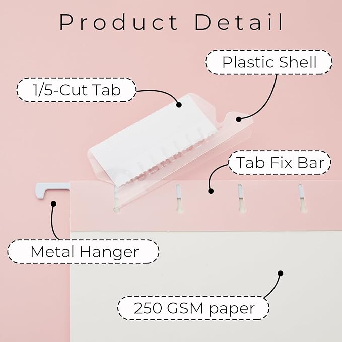 Y YOMA 36 Pack Gradient Hanging File Folders Letter Size Decorative Hanging Folder Pretty File Folder Organizer for Filing Cabinet Office Home with 1/5-Cut Adjustable Tabs, Cute Pink