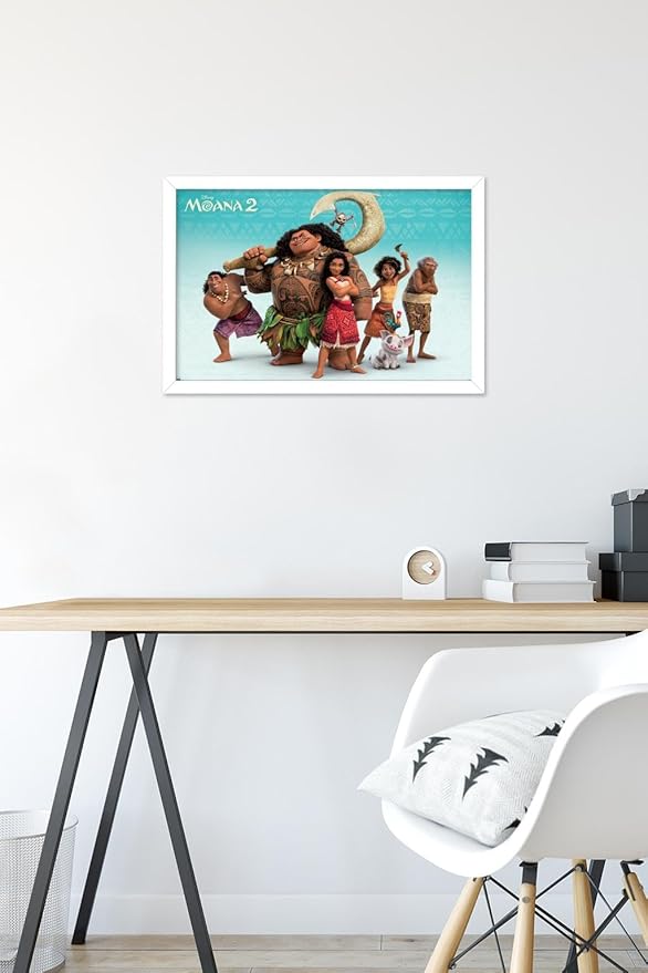 Disney Moana 2 - Group Wall Poster, 22.4L" x 14.7W", White Framed Version