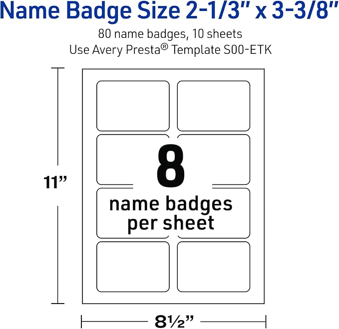 Avery Printable Rectangle Adhesive Name Badges, Pre-Printed Black Border with Gold Pattern, Matte White, 2-1/3" x 3-3/8", Laser & Inkjet Compatible, 80 Total, Great for Branding, Marketing, and Events