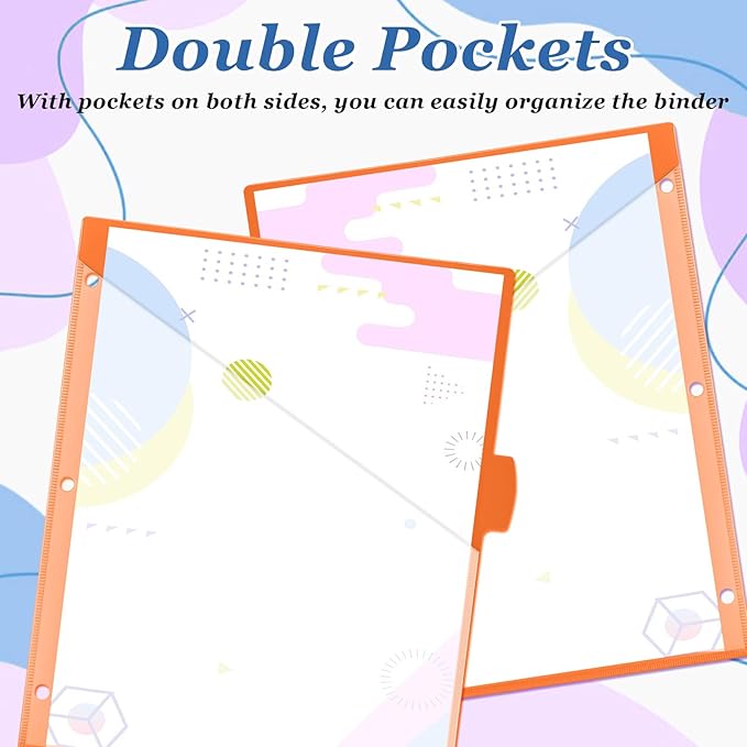 Epakh 24 Pcs Binder Dividers for 3 Rings Binders Index Dividers with Two Clear Pockets Plastics Sheets Protectors with Tab Labels for School Office Organization (Colorful)