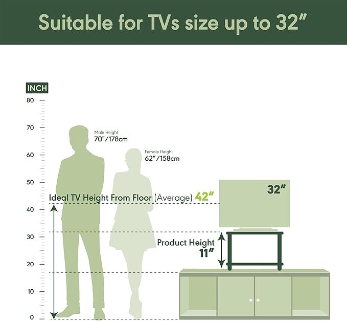 Furinno TURN-N-TUBE TV Riser Stand, 2-Tier Small Elevated No Tools TV Stand, TV Console for TV up to 32 inch, 15.8 x 23.8 x 11, for Living Room, Bedroom, Oak Grey