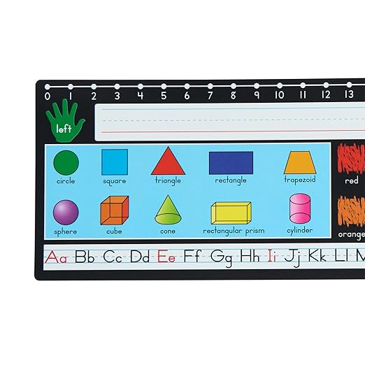 Really Good Stuff 24PK Zaner-Bloser Self-Adhesive Plastic Desktop Reference Nameplate with Number Line, Colors, Shapes-Traditional Manuscript Name Tags