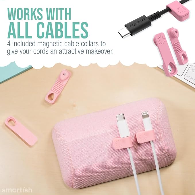 Smartish® Magnetic Cord Holder - Bigger Cable Wrangler Organizer with Magnet Clips for Charger Management on Desktop, Nightstand - Holds 6+ Cables - I'm Blushing