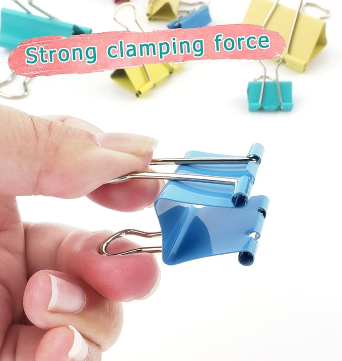ZZTX Binder Clips Paper Clamps Clips Medium Size, Assorted Color, 1.3 Inches, 24 Pieces