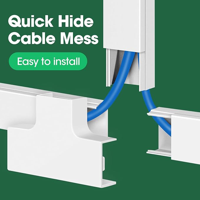 AZEN Cord Hider Kit, 315in Cord Covers for Wires on Wall, Paintable Wire Covers for Cords on Wall, Wire Hiders for TV on Wall, Self-Adhesive Cable Hider Cord Organizer, 20X L15.75X W0.96x H0.57in
