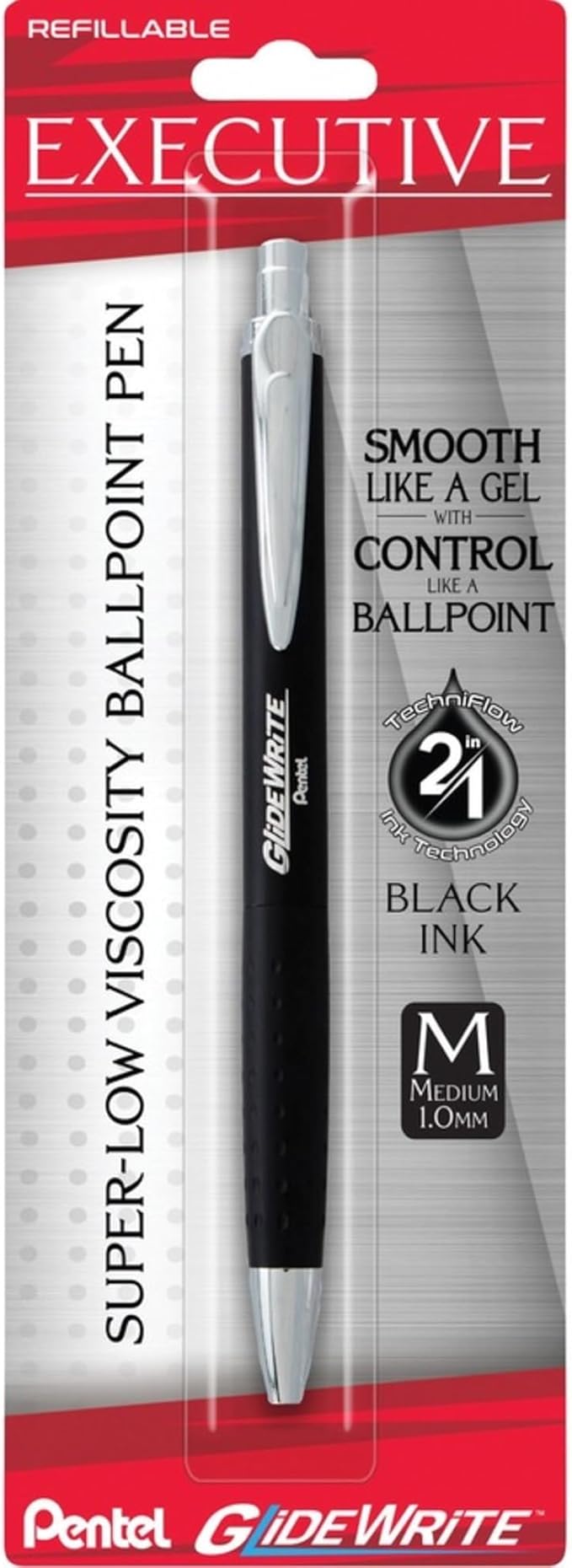 Pentel Glidewrite Executive Ballpoint Pen, (1.0mm) Medium, Black Metal Barrel, Black Ink, Pack of 1 (BX970ABP)