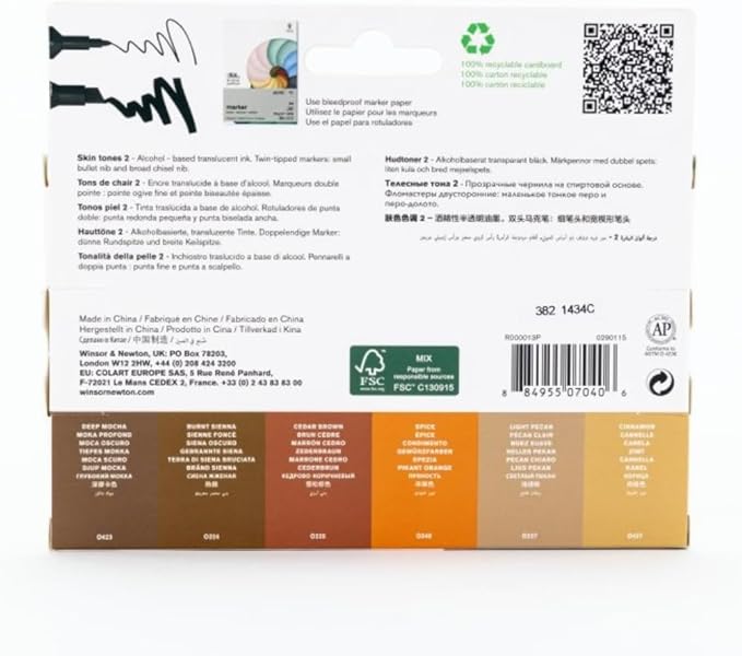 Winsor & Newton ProMarker Set, 6 Count, Skin Tones Set 2