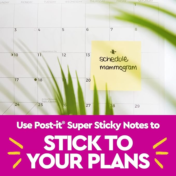 Post-it 100% Recycled Paper Super Sticky Notes, Canary Yellow, 3 in. x 3 in., 24 Sticky Note Pads, 70 Sheets per Pad, New Year Organization or Second Semester School Supplies