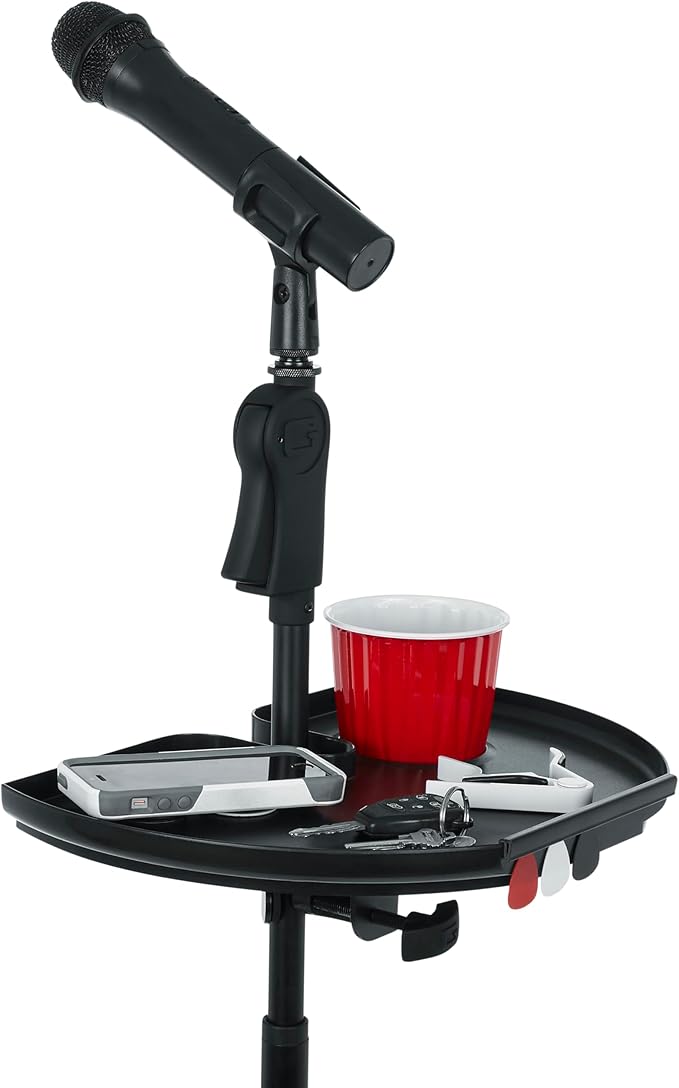 Gator FrameworksCases Clamp-On Microphone Stand Accessory Drink Holder and Guitar Pick Tab, Extra Large Tray, 14" x 9" (GFW-MICACCTRAYXL)