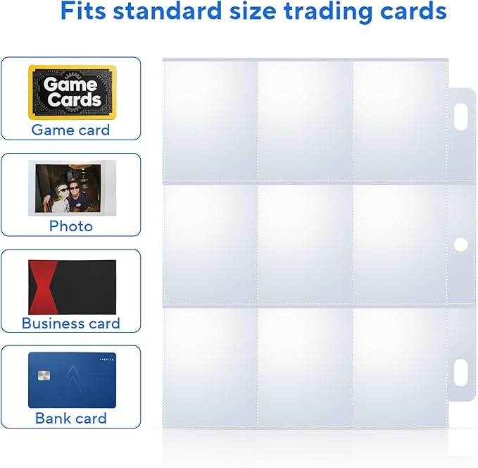 40 Pack 9 Pocket Trading Card Sleeves, Double-Sided Baseball Card Sleeves, Sheet Protectors For 3 Ring Binder, Photocard Holder Page Protectors For Trading Sports & Game Cards