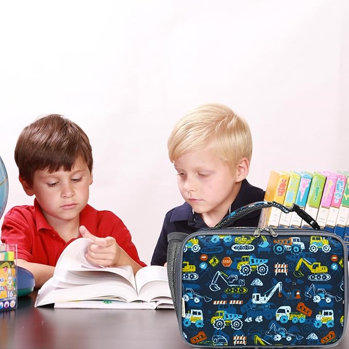 Insulated Lunch Box for School, Thermal Reusable Durable Freezable Lunch Bags for Kids Boys Girls Men Women - Small Soft Cooler Portable Lunch Tote Kit for Work Picnic Travel,Excavator