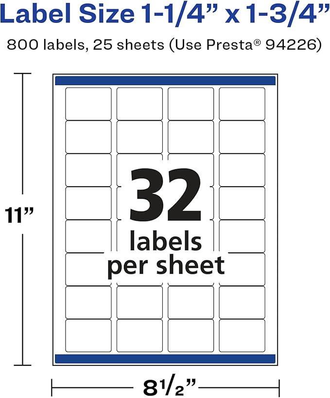 Avery Glossy White Rectangle Labels, Sure Feed Technology, 1.25" x 1.75", 800 Glossy White Labels, Permanent Adhesive, Laser/Inkjet Printable