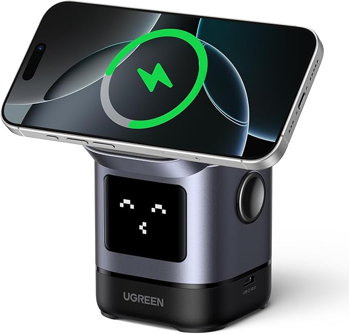 UGREEN Uno Qi2 Certified 15W Wireless Charger Stand, 2-in-1 Foldable Charging Station Compatible with iPhone 17/17 Air/17 Pro/17 Pro Max/16/15/14/13/12 Series, AirPods 2/3/Pro (No AC Adapter)